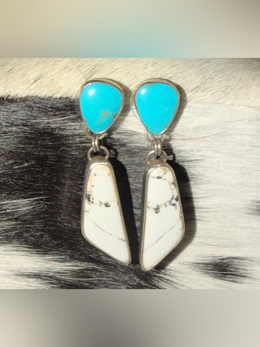Kingman Turquoise and White Buffalo Dangle Earrings - Women Jewelry